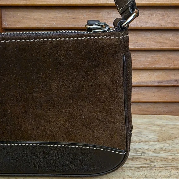 Vintage Coach Hampton Demi Baguette Brown Suede And Leather Shoulder Bag - Picture 6 of 16